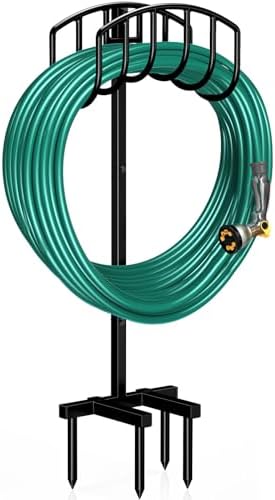 Winpull Garden Hose Holder Detachable Heavy Duty Metal Water Hose Hanger, Freestanding Hose Storage Stand Rack for Outside (Black) by Winpull