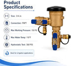 3/4" Pressure Vacuum Breaker Assembly – Bronze Body, Dual Shutoff Valves, Protective Top Cap, 3/4 in FNPT, Integrated Test Cocks – Durable Backflow Preventer for Irrigation & Lawn Systems - Image 4
