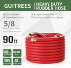Guitrees Garden Hose 90FT x 5/8”, Heavy Duty Rubber Hose, Water Hose with Five-Layered Braiding, Hot/Cold Water, 1000PSI Burst, 200PSI Working (Red) - Image 2