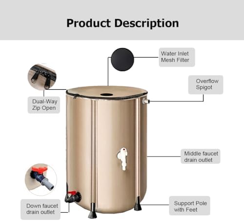 Portable Collapsible Rain Barrel, 13-264 Gal Water Storage Tank Catcher Container with Filter Spigot to Collect Rainwater from Gutter, Rainwater Collection System(Beige,0.4x0.5m/50L/13.2Gal) - Image 5