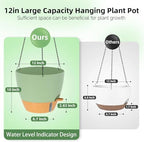 ZMTECH 12 Inch Large Self Watering Hanging Planters for Indoor Outdoor Plants - Water Level Indicator & Removable 60 Oz Reservoir, 1 Pack Plastic Hanging Basket for Window Porch Garden Balcony, Green - Image 2