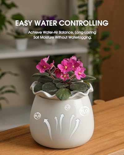 Fayoula Self Watering Plant Pot, 6 Inch African Violet Pots Maintenance, Ceramic Self-Watering Planter for Indoor Plants - Ideal Flower Pot for Thriving Indoor Gardens, White - Image 3