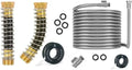 Morvat 50FT Stainless Steel Garden Hose with Brass ON/OFF Valve, Crush Resistant PLUS 2 Pack Coiled Brass Garden Hose Kink & Strain Protector, Connector for Water Valve & Faucet, with Washers & Tape by Morvat