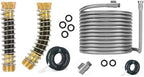 Morvat 50FT Stainless Steel Garden Hose with Brass ON/OFF Valve, Crush Resistant PLUS 2 Pack Coiled Brass Garden Hose Kink & Strain Protector, Connector for Water Valve & Faucet, with Washers & Tape by Morvat