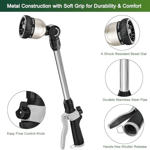 FANHAO Metal Hose Sprayer with 8 Spray Patterns+16 Inches Metal Watering Wand - Image 7