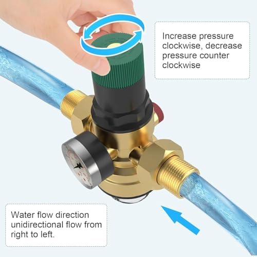 LiebeWH Water Pressure Regulator, Adjustable Brass Reducer with Filter, 0.1 to 122F Pressure Meter for Garden and RV Use (1/2 inch (DN15)) - Image 4