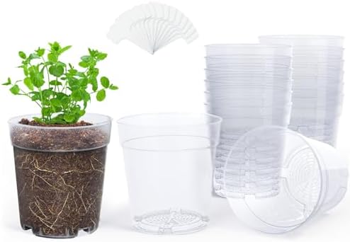 homenote 6.7 Inch Clear Plastic Nursery Pots with Drainage Holes (15 Pcs) by HOMENOTE