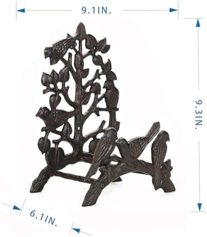 Rustic Rust Brown Cast Iron Garden Hose Holder, Wall-Mounted Bird & Tree Design, Durable Outdoor Hose Storage for Garden, Yard, Fence - Vintage Style Decor (9.3" Height) HC1418 - Image 3