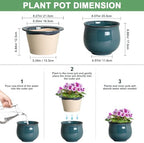 8 Inch Ceramic Self Watering Plant Pots, Ceramic Planter, Retro Blue - Image 2