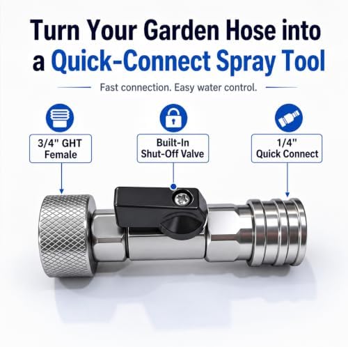 3/4" GHT to 1/4" Quick Connect Adapter Kit with 5 Nozzles & Shut Off Valve - Image 3