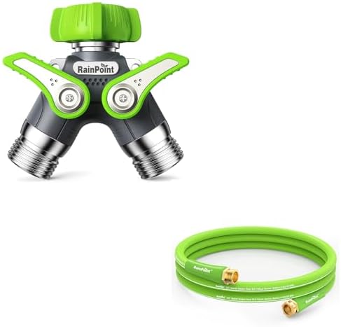 RAINPOINT Garden Hose Splitter 2 Way Heavy Duty & Garden Hose 10ft, 5/8", Male to Female by RainPoint