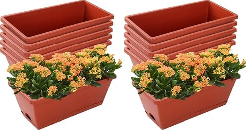 CHUKEMAOYI Window Box Planter, 14 Pack Plastic Vegetable Flower Planters Boxes 17 Inches Rectangular Flower Pots with Saucers for Indoor Outdoor Garden, Patio, Home Decor by CHUKEMAOYI