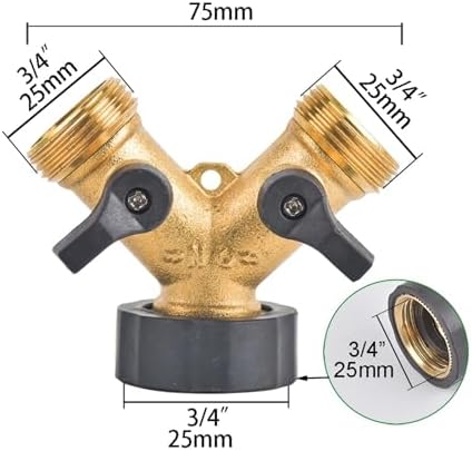 3/4 inch Thread Brass Garden Tap Irrigation 2 Way Tap Irrigation Valve Hose Pipe Splitter 2 Way Quick Connector Adapter(E) - Image 2
