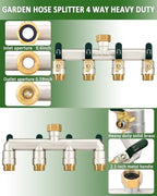 4 Way Hose Splitter, Heavy Duty Full Flow Garden Hose Splitter with 4 Large Metal Handles, Brass Water Hose Bib Splitter, T Adapter Connector with 3/4 - Inch GHT Thread (Green) - Image 3