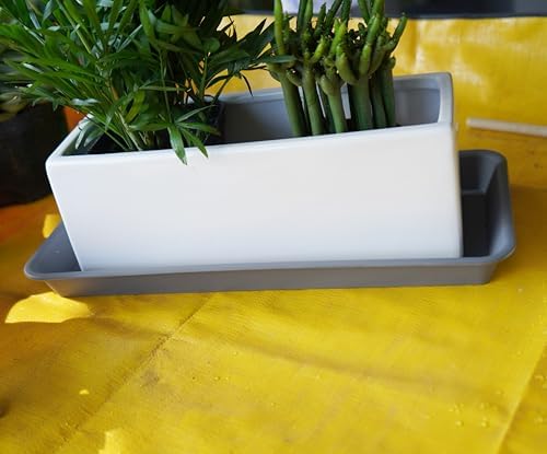VUWEZ 2 Pack of Plastic Plant Tray Saucer Rectangular 30 inch, Planter Trays Saucers for Indoors Outdoor, Plant Water Drip Tray for Flower Pot Planter, Windowsill Pots Trays (8 X 30'', Gray) - Image 3