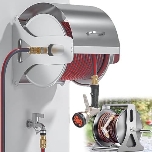 Garden Hose Reel Set, Freestanding or Wall Mounted, 1/2" Hose, Easily Portable, Prevents Twisting, Ideal for Watering Flowers or Washing Cars, Includes 15m Hose by Unknown