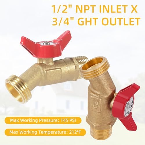 12 Pack Hose Bibb Brass Ball Valve, 1/2" Male NPT Inlet x 3/4" Male GHT Threaded Garden Hose Outlet Connector, 1/4-Turn Sillcock Water Spigot Hose Bibb Valve (1/2" x 3/4") - Image 4