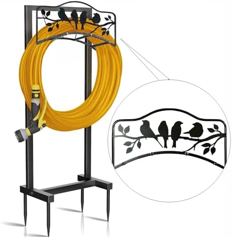 Garden Hose Holder Freestanding with 4 Spikes, Detachable Heavy Duty Water Hose Holders Stand, Reinforced Garden Hose Storage Rack for Lawn & Yard, Black2 by BJHGUO