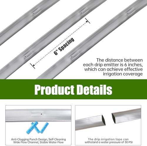 500FT 5/8" Drip Tape Irrigation Kit, 16 Mil Heavy Duty with 6" Emitter Spacing, Silver Reflective Drip Tape Helps Prevent Pecking & Biting Damage, Heat-Safe for Seedlings, Reinforced PE Material - Image 5