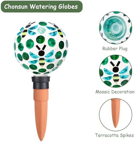Mosaic Watering Globes 2 Pack Terracotta Self Watering Spike Green - Image 3