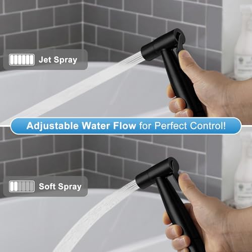 Handheld Toilet Bidet Sprayer 2 Pack, Water Pressure Adjustable Sprayer with Hose and 7/8 "T-Valve, Jet Spray and Soft Spray, for Toilet, Bidet, Shower etc., Stainless Steel, Black - Image 4