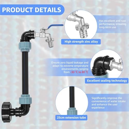 2pcs IBC Tote Adapter Tank Gooseneck 3/4 Inch Outlet Tap for 1000L Rainwater Garden Hose Shut Off Ball Valve - Image 4