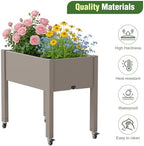 Elevated 26.3" Tall Raised Garden Bed with Wheels - Outdoor Mobile Resin Planter Box with Drainage Holes for Vegetables Flower Herbs, Weather Resistant, Gray (26.3" h) - Image 4