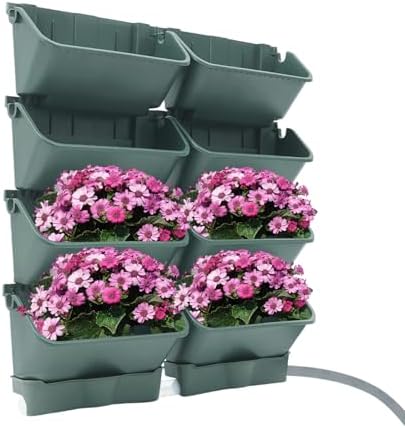 Vertical Wall Planter for Indoor Plant-Walls Mounted Pot with 2 Drainage Tray 8 Pack, 13 inch Dark Green for Decor, Plastic Pots Balcony Planters, Plants Hanging (8, Army Green) - Image 7