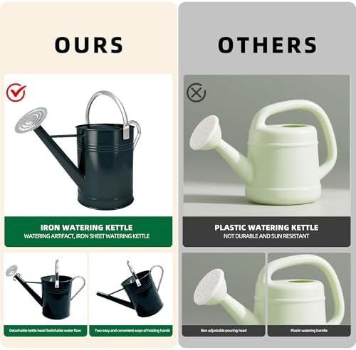 1.7 Gallon Metal Watering Can with Removable Spout, Durable Galvanized Steel Water Can for Indoor Outdoor Garden Plants (Dark Green) - Image 5