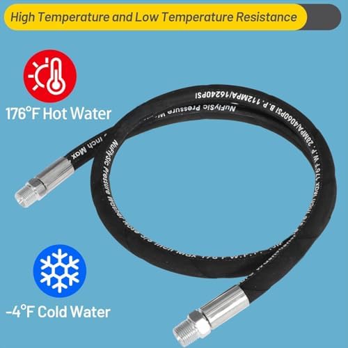 Pressure Washer Whip Hose Power Washer Jumper Hose for Pressure Washing with Steel Connector 3/8 Inch NPT Quick Connect Plug Hose Reel Connector Hose, 4000 PSI, 8FT, 1PCS - Image 6
