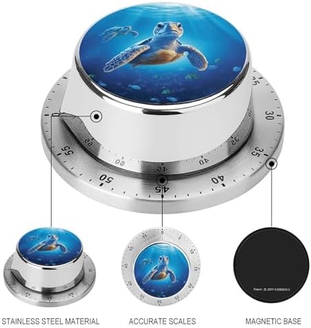 Stainless Steel Timer Turtle in Blue Water Printed Kitchen Timers for Cooking Mechanical Kitchen Timer Multi-Functional Timer for Home Baking Cooking - Image 3