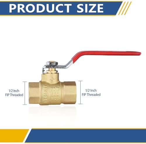 5PCS GUOFIS 1/2" Full Port Brass FIP Ball Valve,600 WOG Valve,Red Handle - Image 2