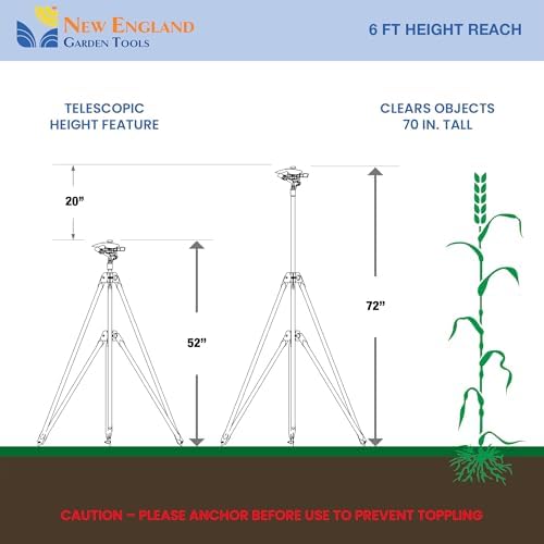 Heavy Duty Tripod Sprinkler 300003, Long Range Sprinkler with 100 FT Reach, 6 Feet Adjustable Tripod Height, 360° Range Control, for Farm, Lawn, Field, Orchard Irrigation by New England Garden Tools - Image 5