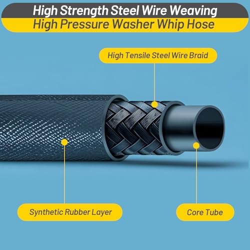 Pressure Washer Whip Hose Power Washer Jumper Hose for Pressure Washing with Steel Connector 3/8 Inch NPT Quick Connect Plug Hose Reel Connector Hose, 4000 PSI, 10FT, 1PCS - Image 5