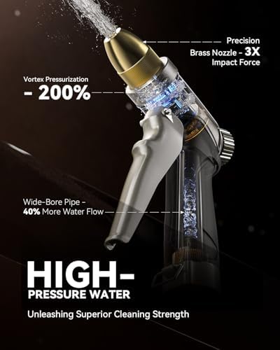 RAINPOINT Garden Hose Nozzle, 100% Heavy Duty Metal Hose Sprayer, High Pressure Water Hose Nozzle with Adjustable Spray Patterns and Flow Control for Watering Plants, Car Washing, Pet Washing,L-Brown - Image 3
