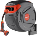 Retractable Garden Hose Reel 1/2 Inch 100 FT Wall-Mounted 180° Swivel Automatic Slow Return Any Length Lock Hose Reels for Outside 9 Pattern Sprayer Nozzle UV Resistant by FARMMAC