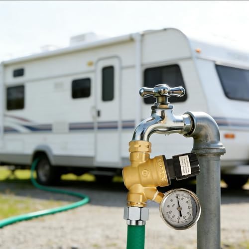Hourleey RV Water Pressure Regulator, Adjustable Handle Brass Water Pressure Regulator, Water Pressure Reducer with Gauge and Inlet Screened Filter for RV Camper Travel Trailer - Image 6
