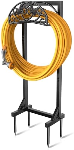 Pattiumo Garden Hose Holder Stand, Heavy Duty Freestanding Metal Hose Holder with 4 Spikes, Hose Reel Alternative Holds up to 150 ft for Yard Lawn Garden Patio by Pattiumo
