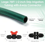 Garden Irrigation Tubing, 75ft 1/2" Tubing with 4 x 6-Way Connectors for 1/4" Hose, Flexible Distribution Drip System for Garden Greenhouse, Flower Beds, Patio, Lawn (75ft) - Image 3
