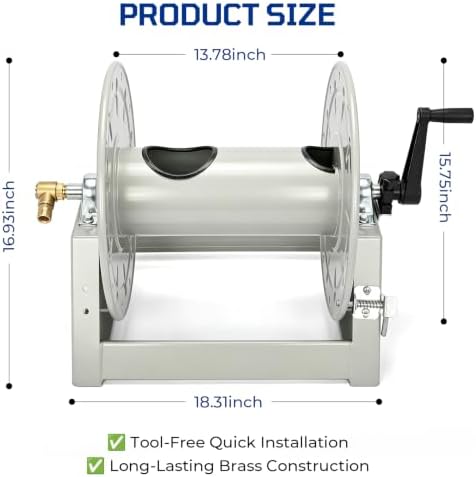 Pressure Washer Hose Reel 3/8" x 350ft, 4000 PSI Hand Crank Steel - Image 6