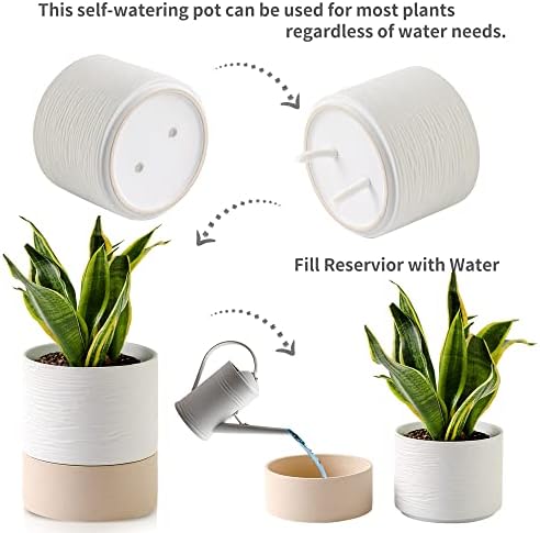 Nihow Ceramic Self Watering Plant Pot for Indoor Plants,6 Inch,White - Image 3