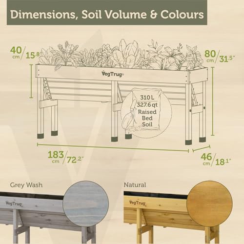 VegTrug Wall Hugger, Grey Wash, Medium 1.8m - Cedar Wood Raised Garden Bed -Outdoor Space-Saving Vegetable and Herb Planter Box for Balcony, Patio, Courtyard Gardening - Image 2