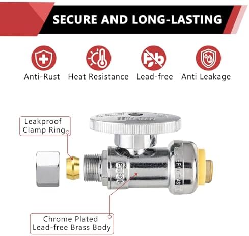 100PC EFIELD Straight Stop Valve,1/2"Push x3/8"Compression(PF-VALVE021-100) - Image 5