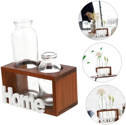 Brown Glass Flower Vase with Wooden Bracket for Home Office - Image 5