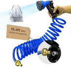 RV Exterior Sprayer Kit Without Port, 16.4FT Coiled Water Hose with 8-Pattern Sprayer & GHT 3/4" Quick Connect Adapter, Waterproof Lightweight Bag Anti-Kink Coil Hose (Blue without Port) by Terapaton