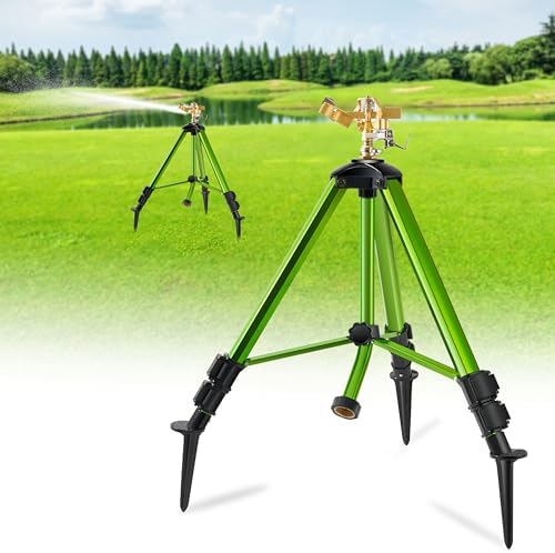 Impact Sprinklers on Tripod Base with Ground Plugs,Heavy Duty Brass Head Sprinkler with 360 Degree Spray,0-44ft Large Area Irrigation,Tripod Sprinkler with Extension Legs for Yard Garden Lawn,1 Pack by Unknown