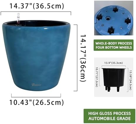 Dexceder 15x14 Self Watering Planter with Wheels (Peacock Blue Gradient) - Image 3