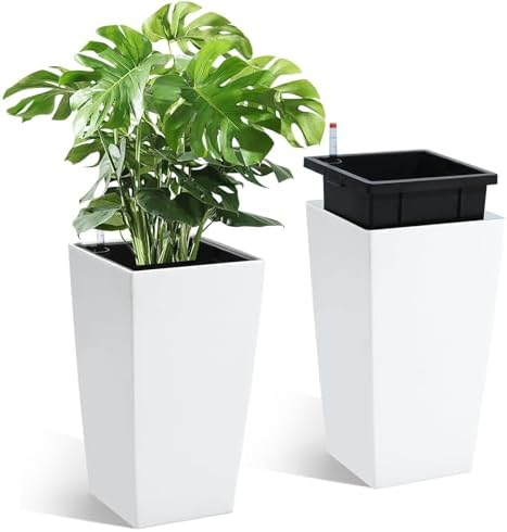 Garvee 16" Tall Planters Set of 2, Outdoor＆Indoor Planter Pots, White by Garvee