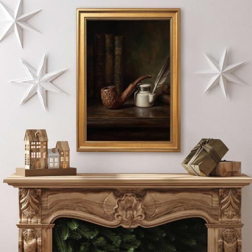 Gold Vintage Framed Still Life Pipe and Quill Wall Art - Image 4