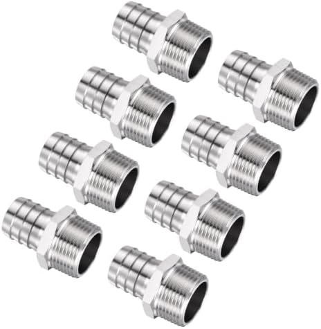 8pcs Stainless Steel Hose Barb Fittings 1" Barb to 1" NPT Male by Kozelo